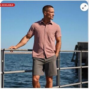 Vuori Men ShortSleeve ButtonUp Shirt Bird Anti-Odor XL Athleisure Preppy Outdoor
